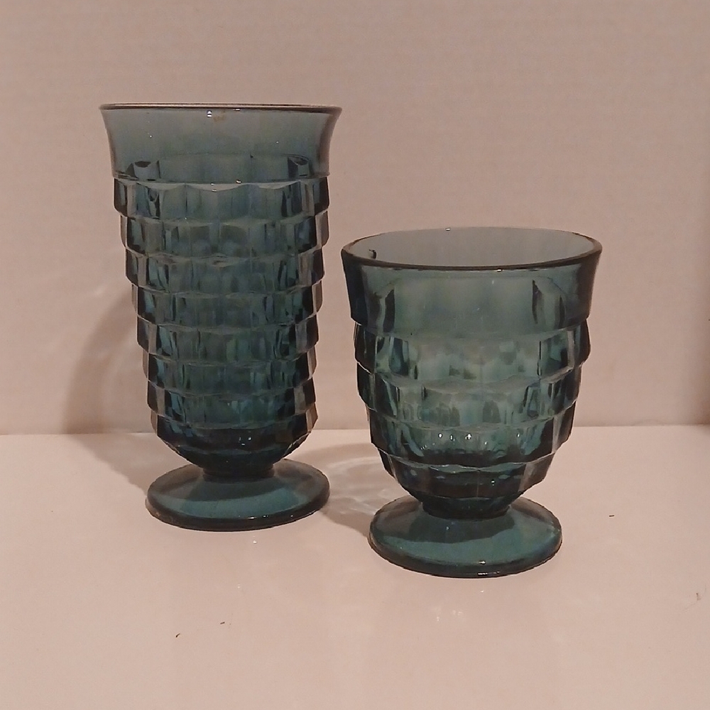 Indiana Glass Colony Whitehall Riviera Blue Textured Footed Goblets
